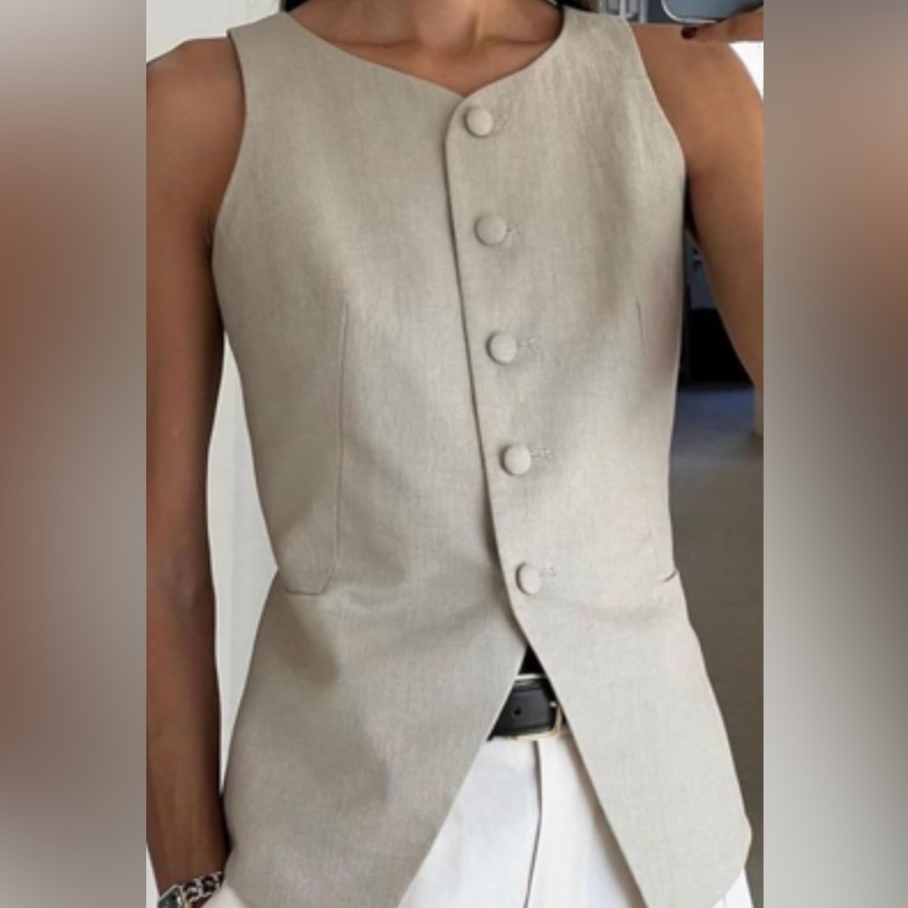 Beige 5-button women’s button down vest - medium